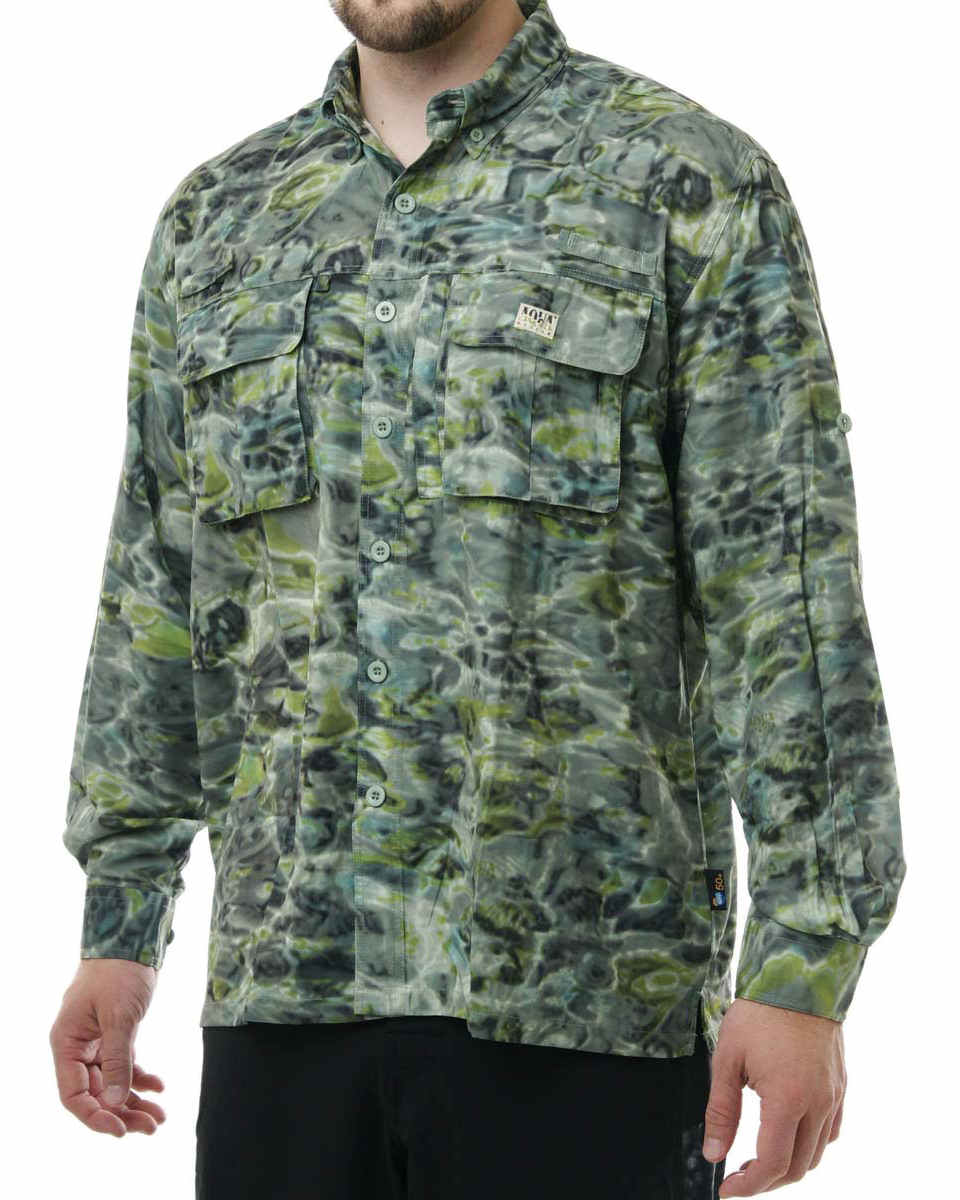 Men's Performance Long Sleeve Fly Fishing Shirt - Quick Dry UV Protection UPF 50+ Shirt for Fishing & Outdoor Activities | Aqua Design | Perfect for Hiking, Camping & Water Sports