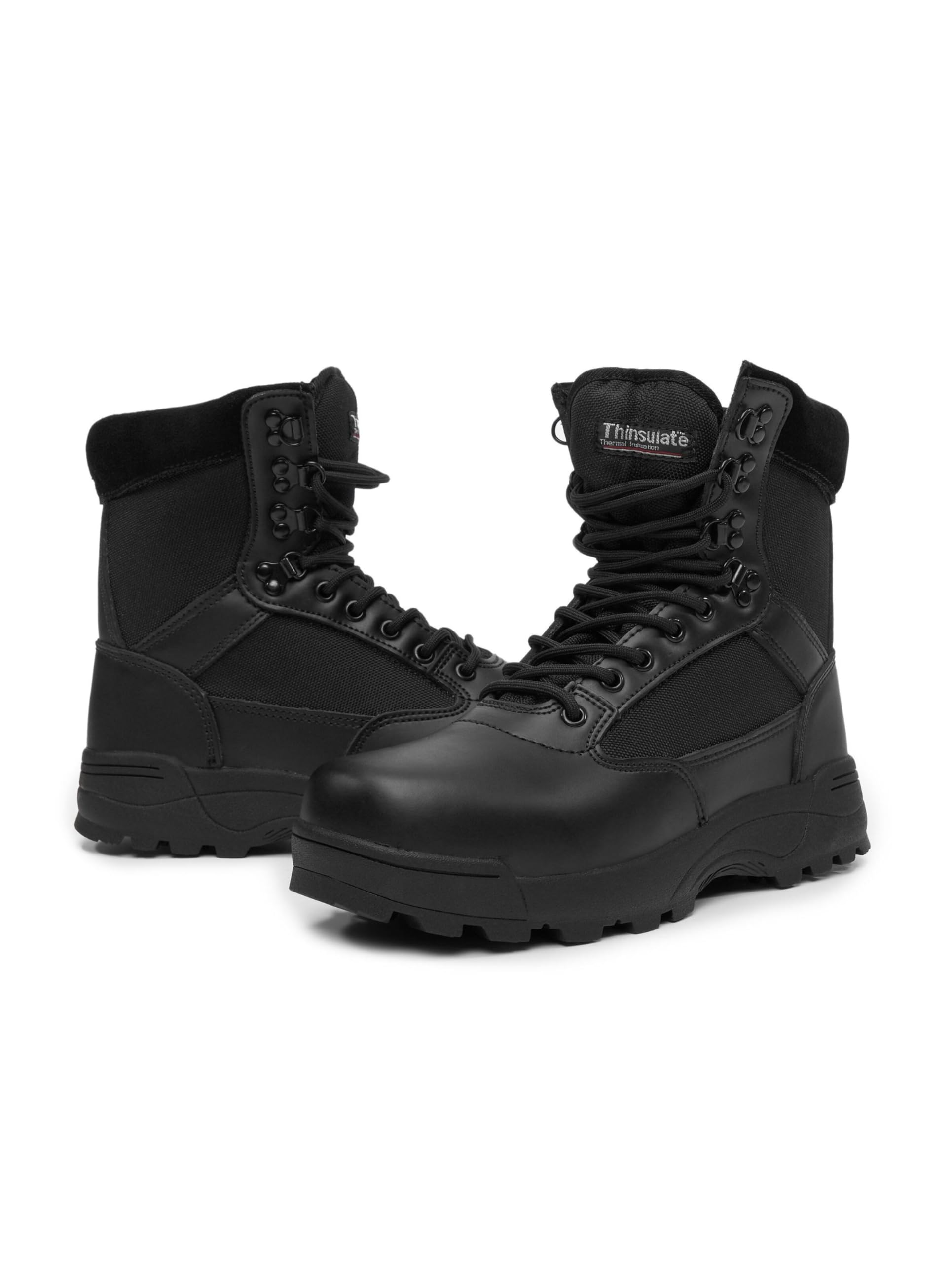 Brandit Tactical Side Zip Combat Boots for Men - Black Military Boots with Side Zipper for Easy On/Off - Perfect for Outdoor, Hiking, Work & Tactical Use