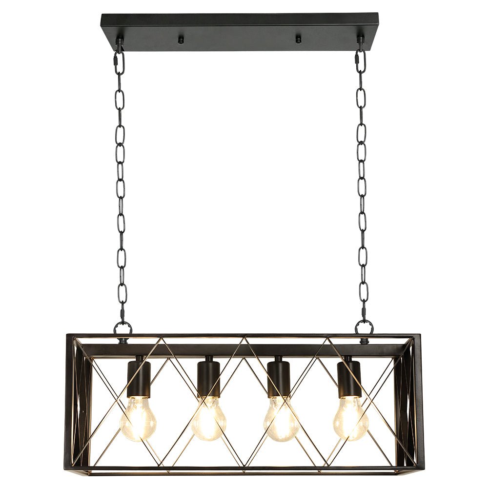 Depuley 4-Light Farmhouse Kitchen Island Pendant Lighting - Industrial Black Chandelier with Metal Frame for Dining Room, Living Room & Restaurant | E26 Bulbs Included | Perfect for Rustic Home Decor & Commercial Spaces