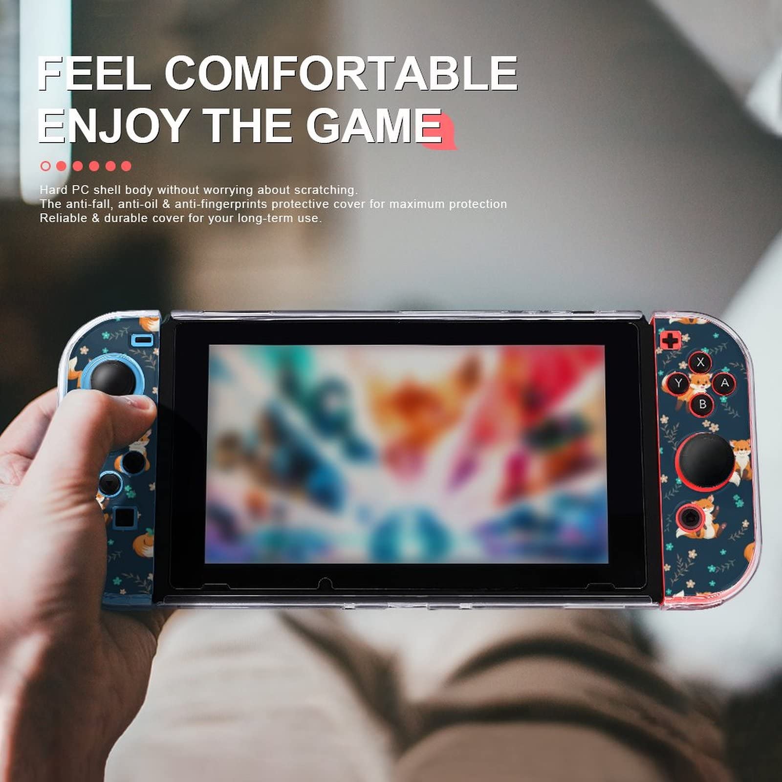 Little Fox Butterfly & Flowers Nintendo Switch Screen Protector Cover - Full Set Accessories Kit with Game Case & Joy-Con Skins - Protective Skin for Switch Console - Perfect for Gaming, Travel & Home Entertainment