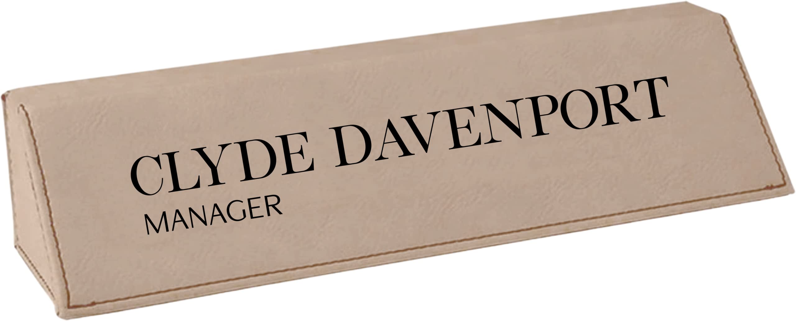 Personalized Office Desk Name Plate - Custom Engraved Leatherette Desk Wedge in Light Brown | Perfect Gift for Coworkers, Teachers & Graduates | Professional Office Decor & Workspace Organization Accessory