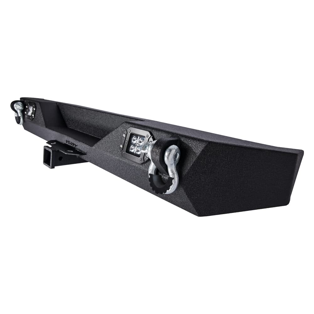 Wrangler Rear Bumper for 87-06 Jeep Wrangler TJ & YJ - Heavy Duty Winch Plate, 2x24W LED Lights & 2.75T D-Rings | Off-Road Adventure & Truck Protection Accessory