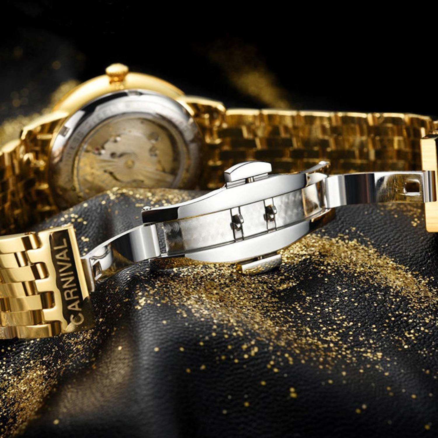 Luxury Automatic Men's Watch with Crystal Diamond Accents, Gold Two-Tone Stainless Steel Band, Date Display - Perfect for Business, Formal Events & Gifting