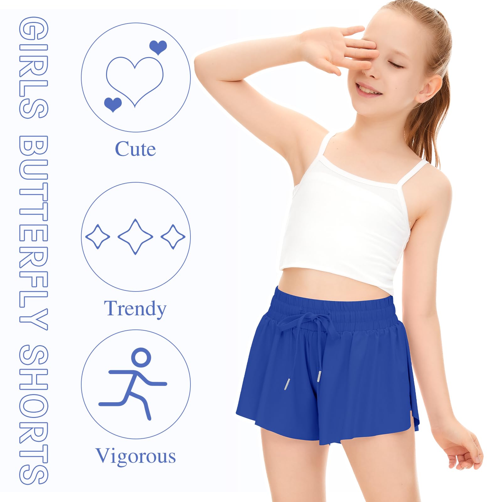 Girls Athletic Running Shorts with Pockets - 2-in-1 Butterfly Spandex Shorts for Teens & Youth | Perfect for Sports, Workouts & Casual Wear