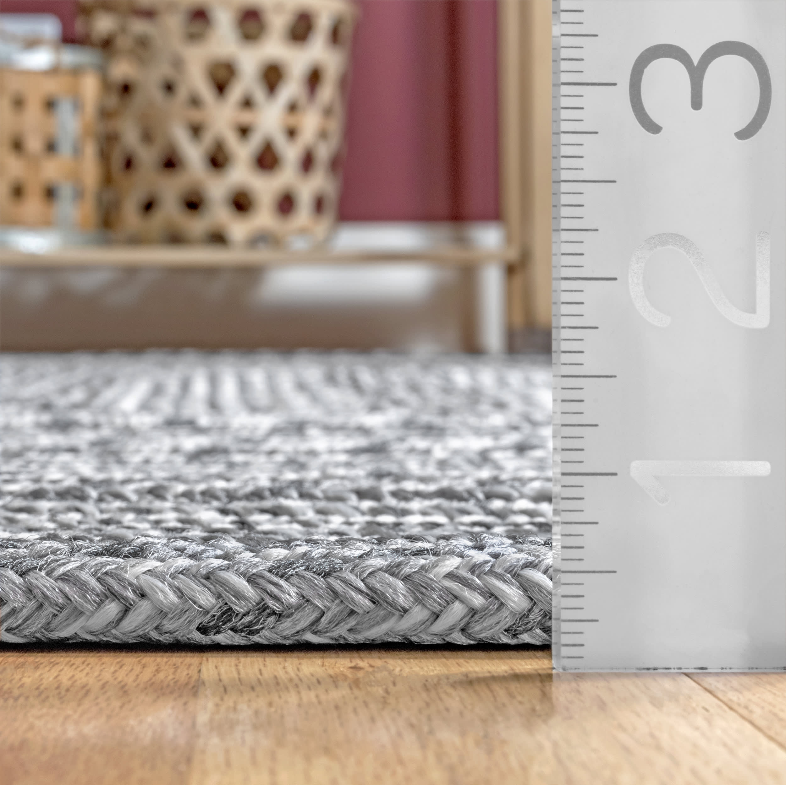 Braided Texture Indoor Outdoor Area Rug - Soft Non-Slip Grey Floor Mat for Living Room, Bedroom, Patio & Deck