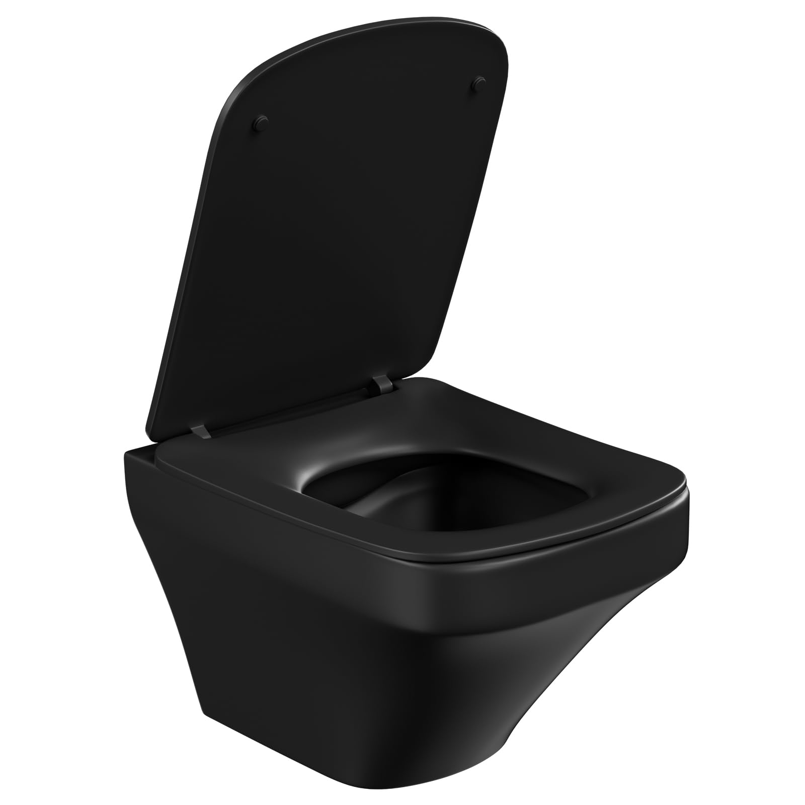 SUPERFLO Modern Square Wall Mounted Toilet Bowl with Soft Closing Seat - One Piece Black Wall Hung Toilet for Bathroom, Rear Outlet Design (Tank & Bracket Not Included) | Perfect for Contemporary Homes, Luxury Apartments & Space-Saving Bathroom Renovations