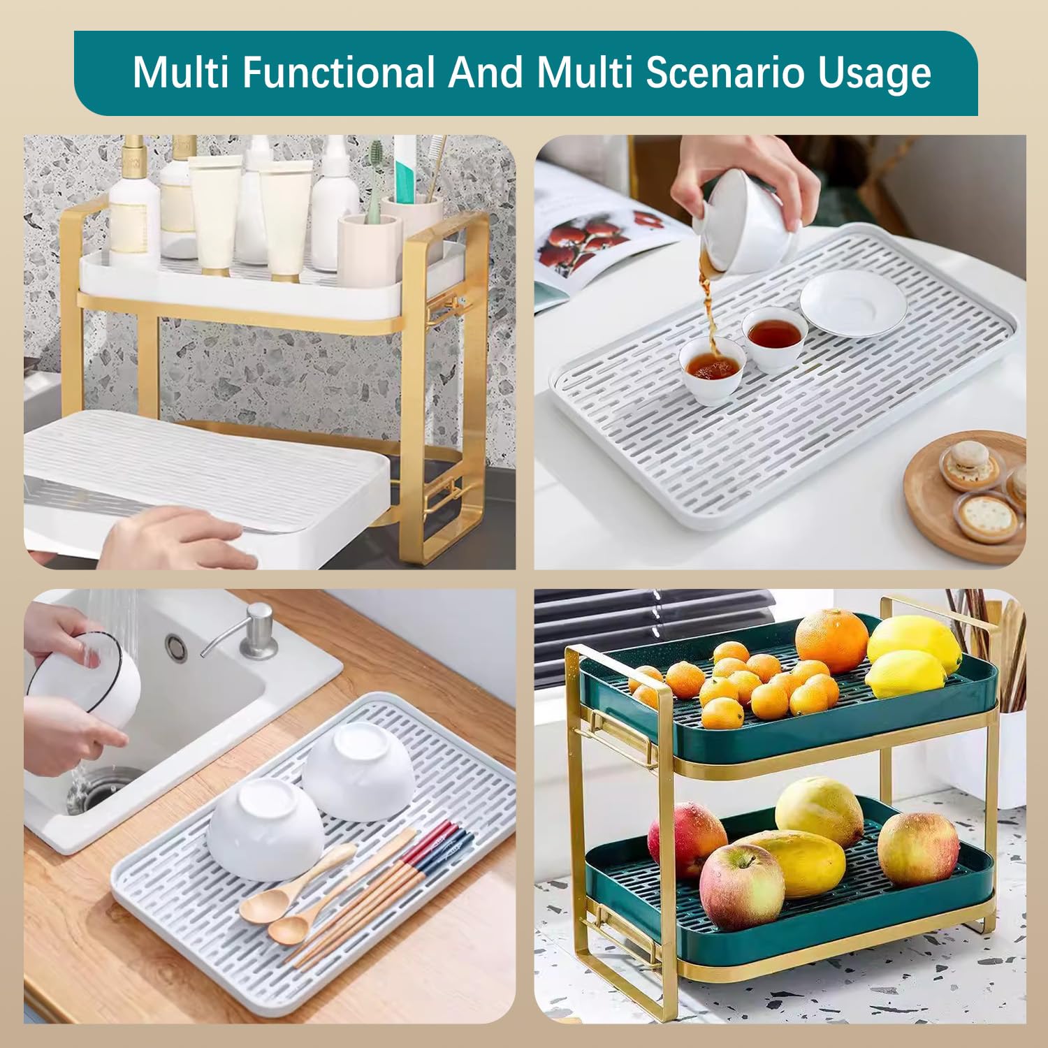 2 Tier Cup Drying Rack with Drain Tray - Space Saving Countertop Mug Holder & Kitchen Organizer for Glasses, Tumblers, Teacups - Perfect for Small Kitchens, Coffee Bars & Dish Drying Stations