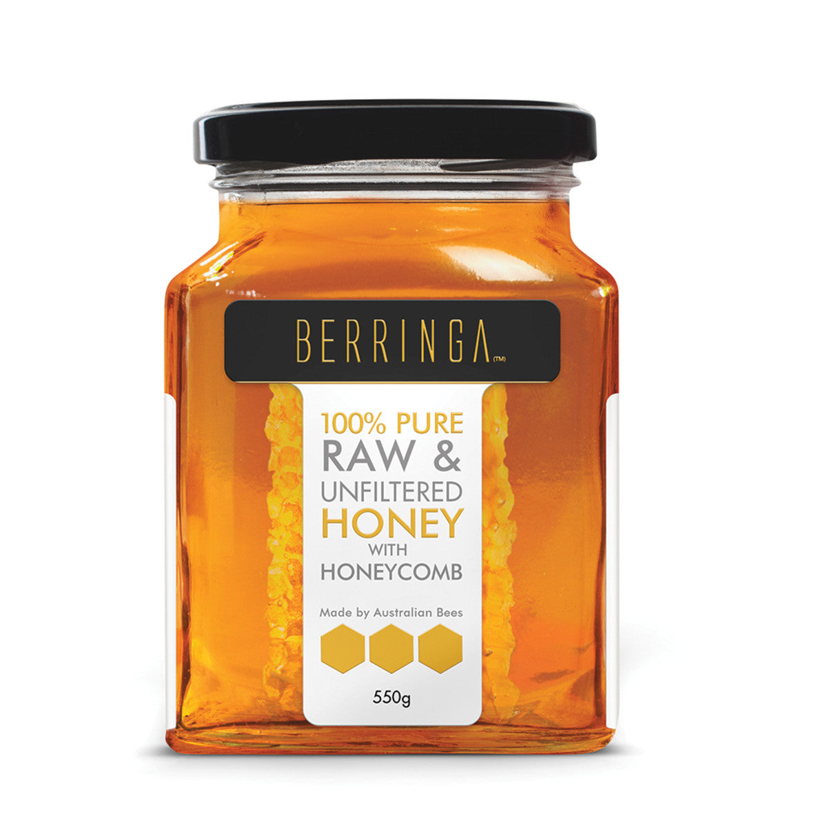 Berringa Australian Pure Raw & Unfiltered Honey with Honeycomb 525g - Natural Sweetener for Tea, Baking & Healthy Breakfast - Premium Artisanal Honey Gift Set