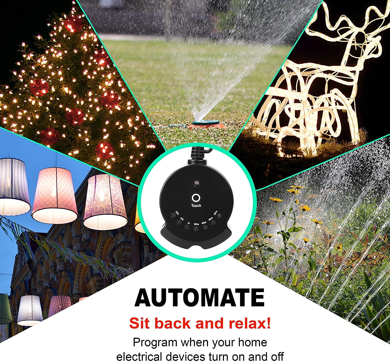 **Outdoor Lighting Timer with 12 ft Extension Cord - Waterproof, Heavy Duty, Programmable for Garden, Patio & Holiday Lights - CPCO95005**