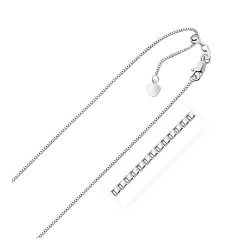 10K White Gold Adjustable Box Chain Necklace 0.85mm Thin, 22 Inch - Perfect for Layering, Gift Giving & Everyday Elegance