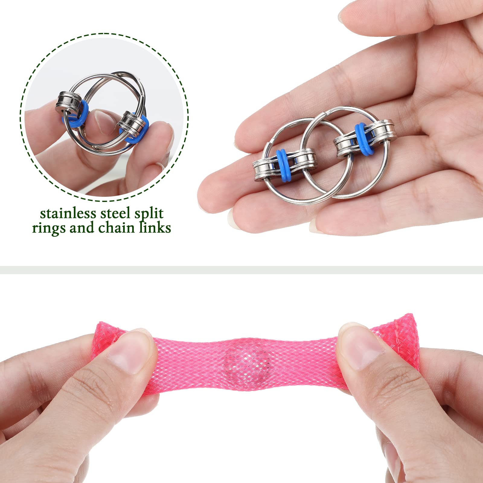 30 Pcs Bike Chain Fidget Toys & 2 Pcs Marble Mesh Fidget Toys for ADHD, Stress Relief, Autism Sensory - Anxiety Relief Finger Toys for Adults & Teens - Perfect for School, Office, Travel & Focus Aid