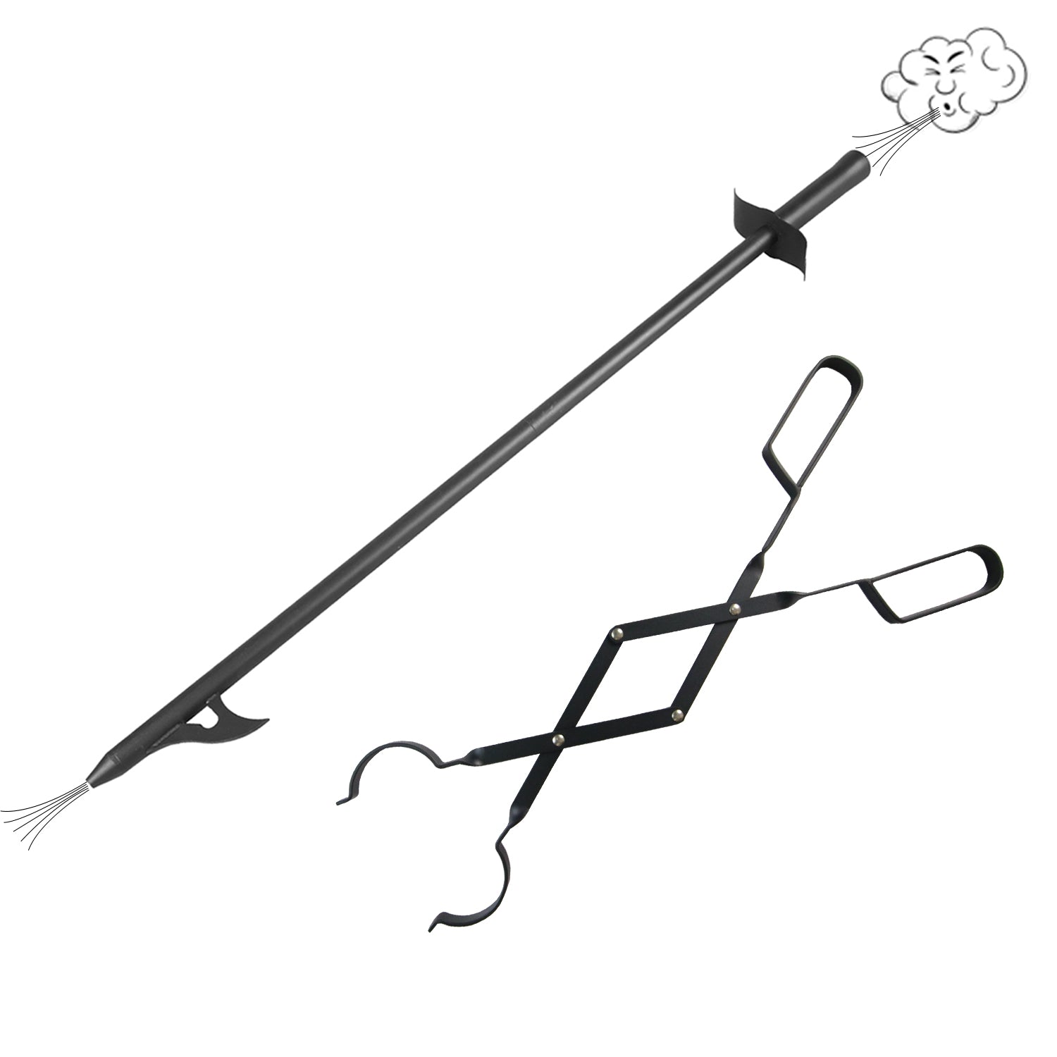 VODA Fireplace Tools Set - Fire Poker & Tongs for Fire Pit, Bonfire, Wood Stove | Durable Steel Fireplace Accessories for Indoor & Outdoor Use