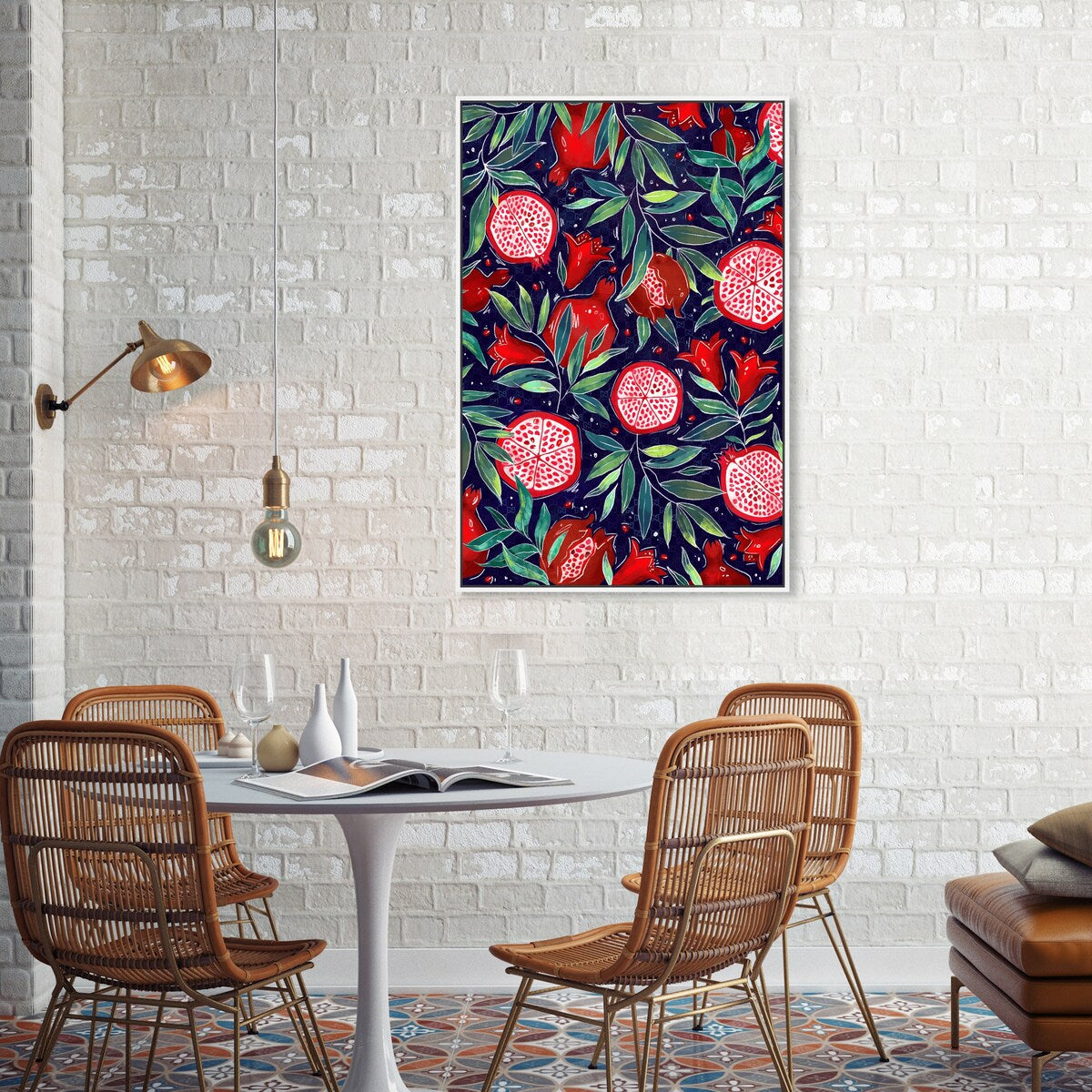 Blooming Tropical Flowers Framed Canvas Wall Art - White Cabin & Lodge Decor for Kitchen, Living Room, Bedroom - Nature-Inspired Home Decor