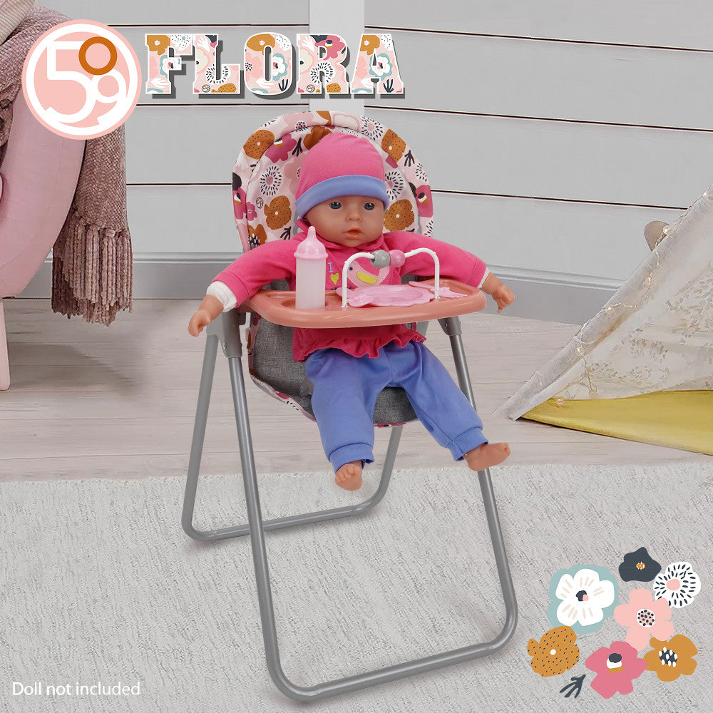 509 Crew Melange Flora Foodie Doll Highchair Set for Toddlers Ages 3+ - Pretend Play Kitchen Accessory for Kids, Perfect for Tea Parties & Role-Playing Games