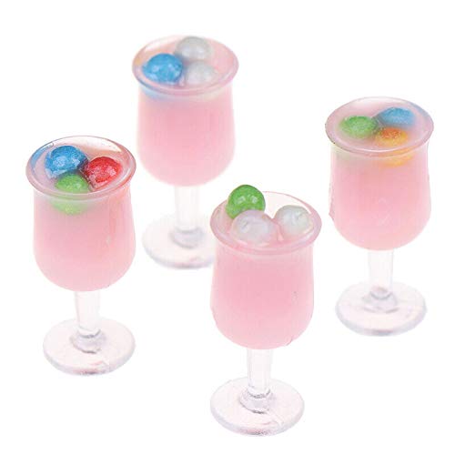 4Pcs 1:12 Scale Miniature Strawberry Juice Cups - Realistic Dollhouse Kitchen Accessories for DIY Miniature Scenes, Doll Display & Collectibles