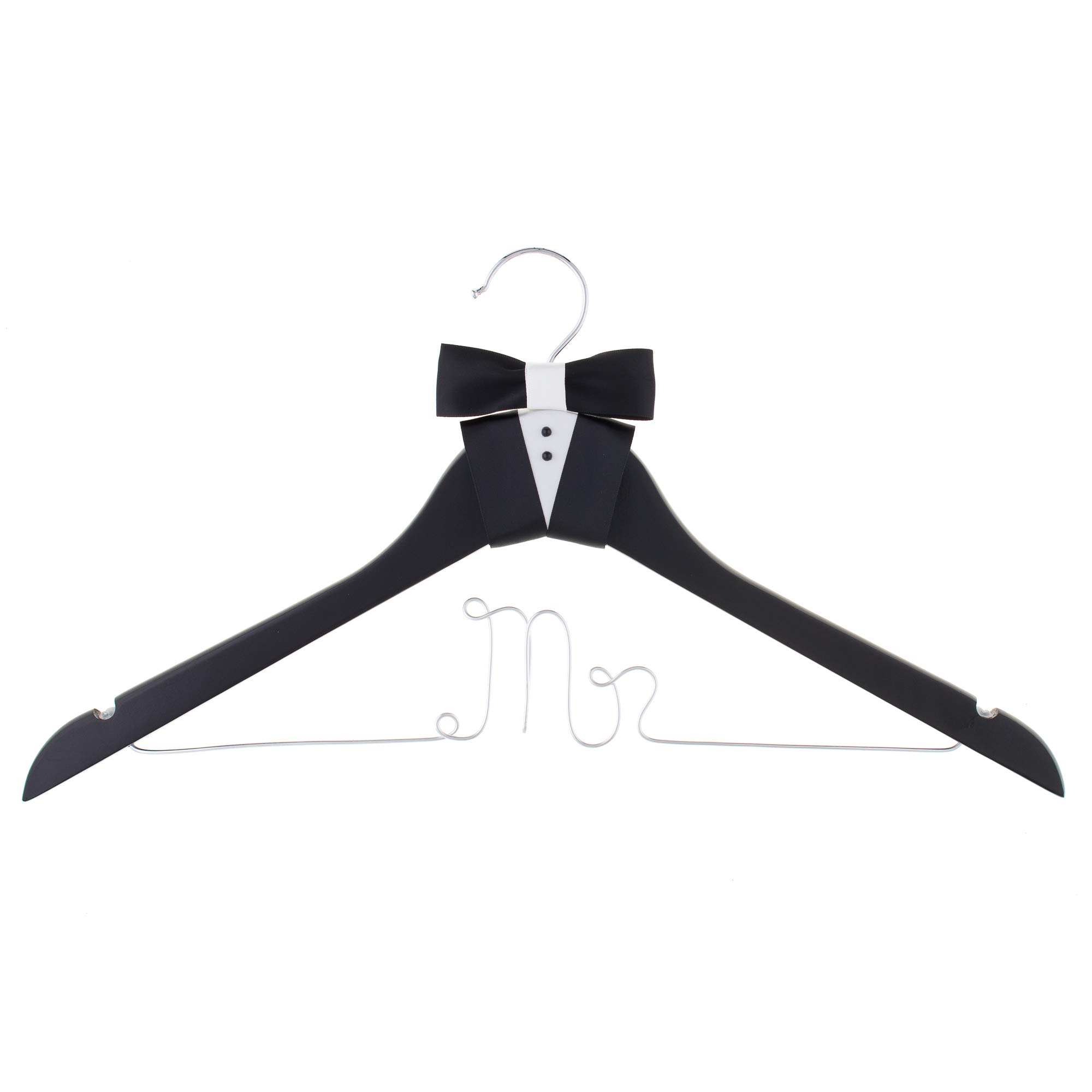 Elegant Black Wooden & Silver Wire Wedding Groom Hanger for Tuxedo or Suit - Mr. Groom's Closet Essential - Perfect for Wedding Day, Bridal Shower & Anniversary Celebrations