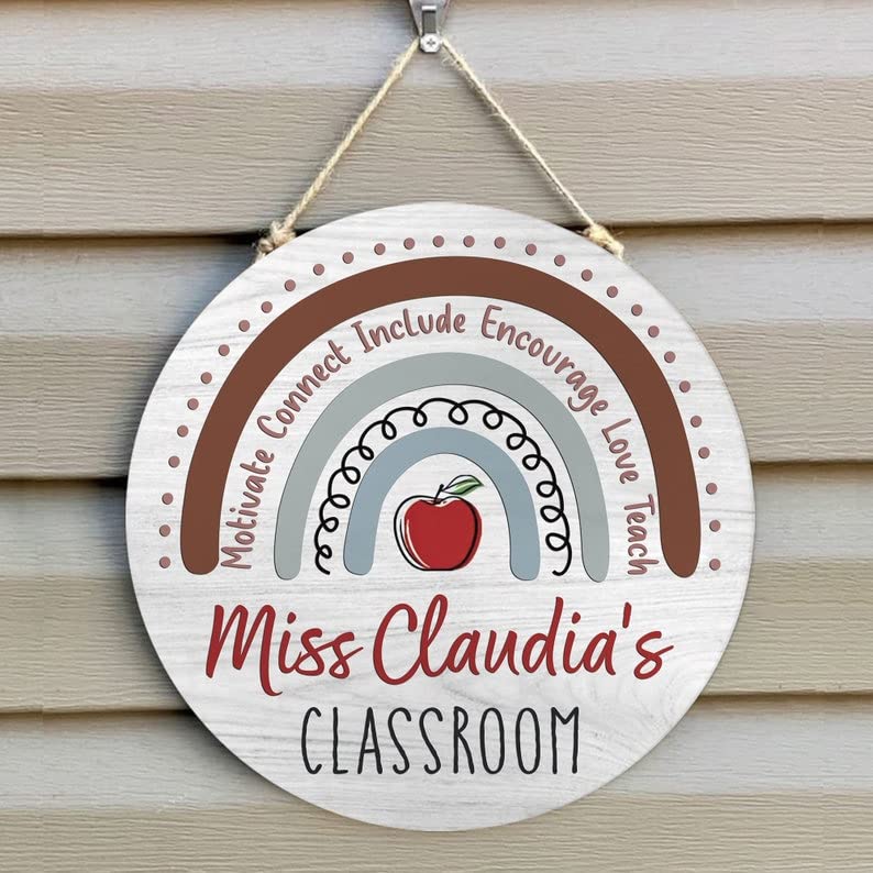 Custom Brown Rainbow Teacher Door Sign - Personalized Classroom Decor for Back to School & Teacher Appreciation Gifts