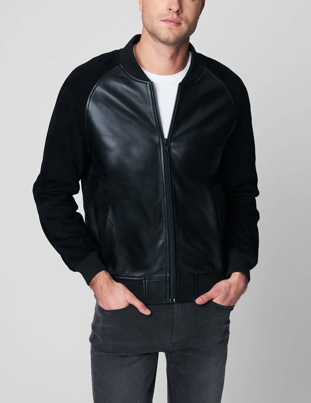 BLANKNYC Men's Faux Suede & Leather Bomber Jacket - Stylish Comfortable Casual Coat for Everyday Wear | Perfect for Fall & Winter Outfits, Date Nights and Urban Street Style