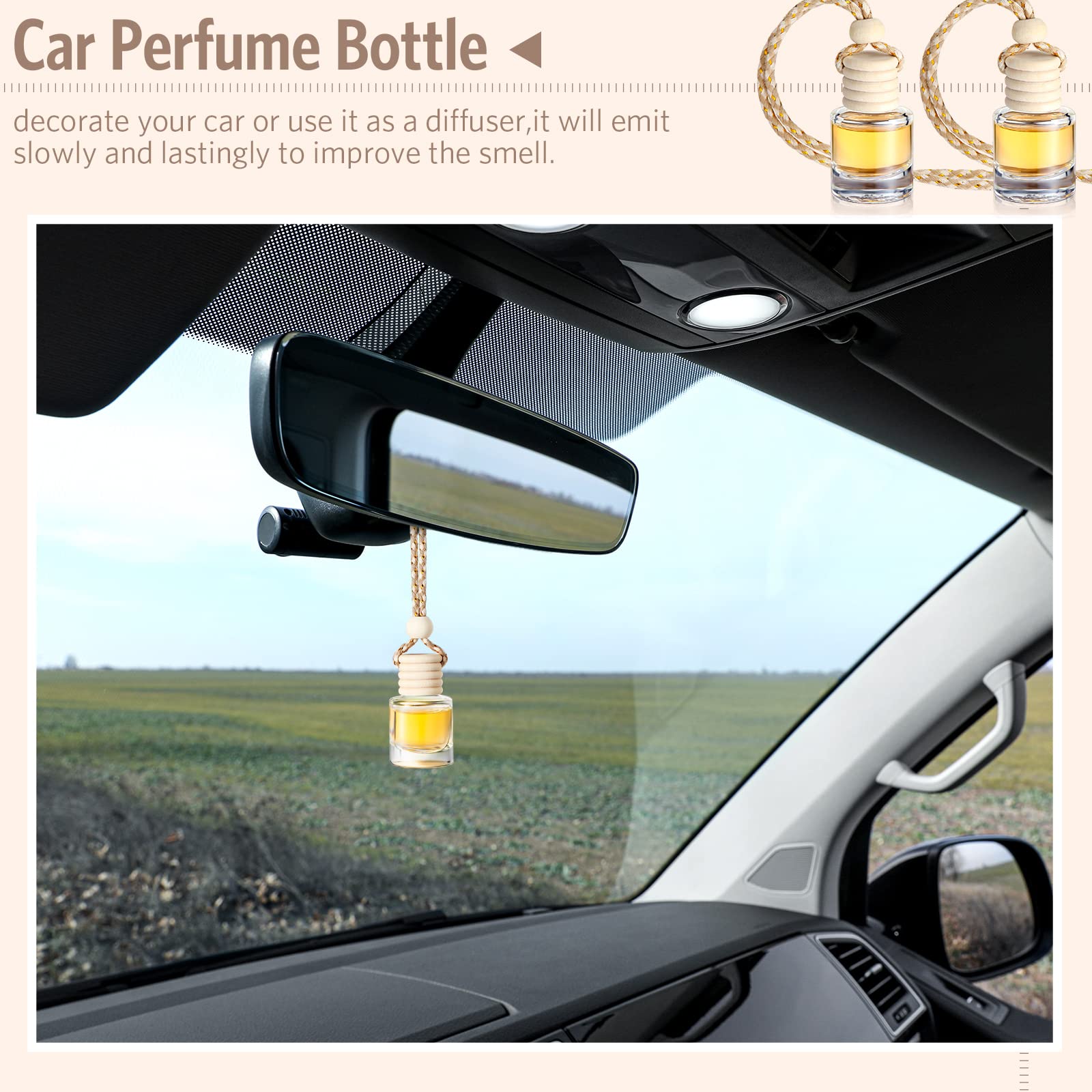 Domensi 350-Piece Bulk Hanging Car Diffuser Air Freshener Kit - Empty Refillable Glass Perfume Bottles & Aromatherapy Pendants for Auto Interior Decor - Perfect for Cars, Offices, and Home Fragrance