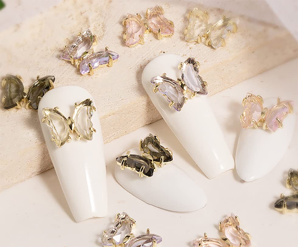 3D Butterfly Nail Rhinestones - 20 Pack Silver Nail Art Gems for DIY Beauty Design
