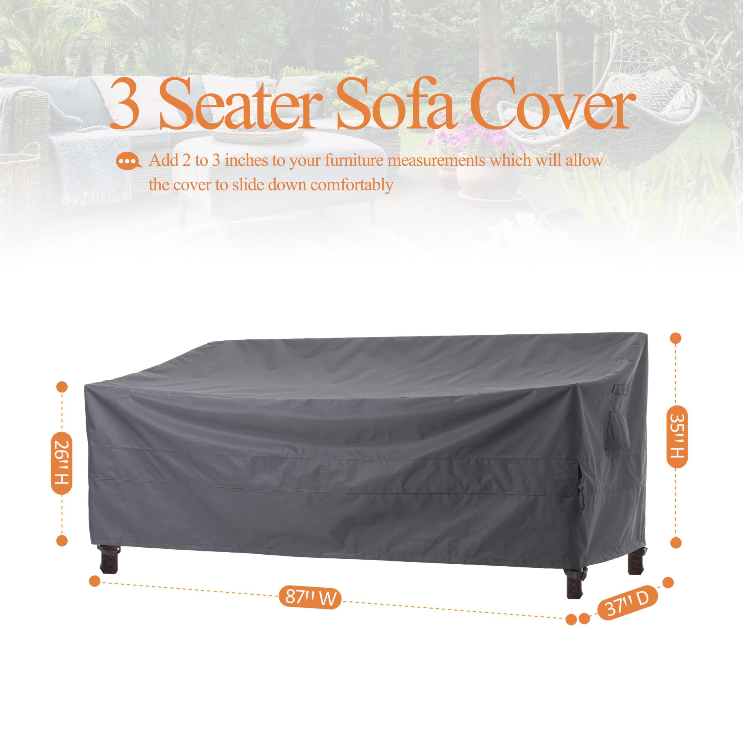 Heavy Duty 3-Seater Outdoor Sofa Cover - Waterproof & Wind Resistant Patio Couch Cover (87