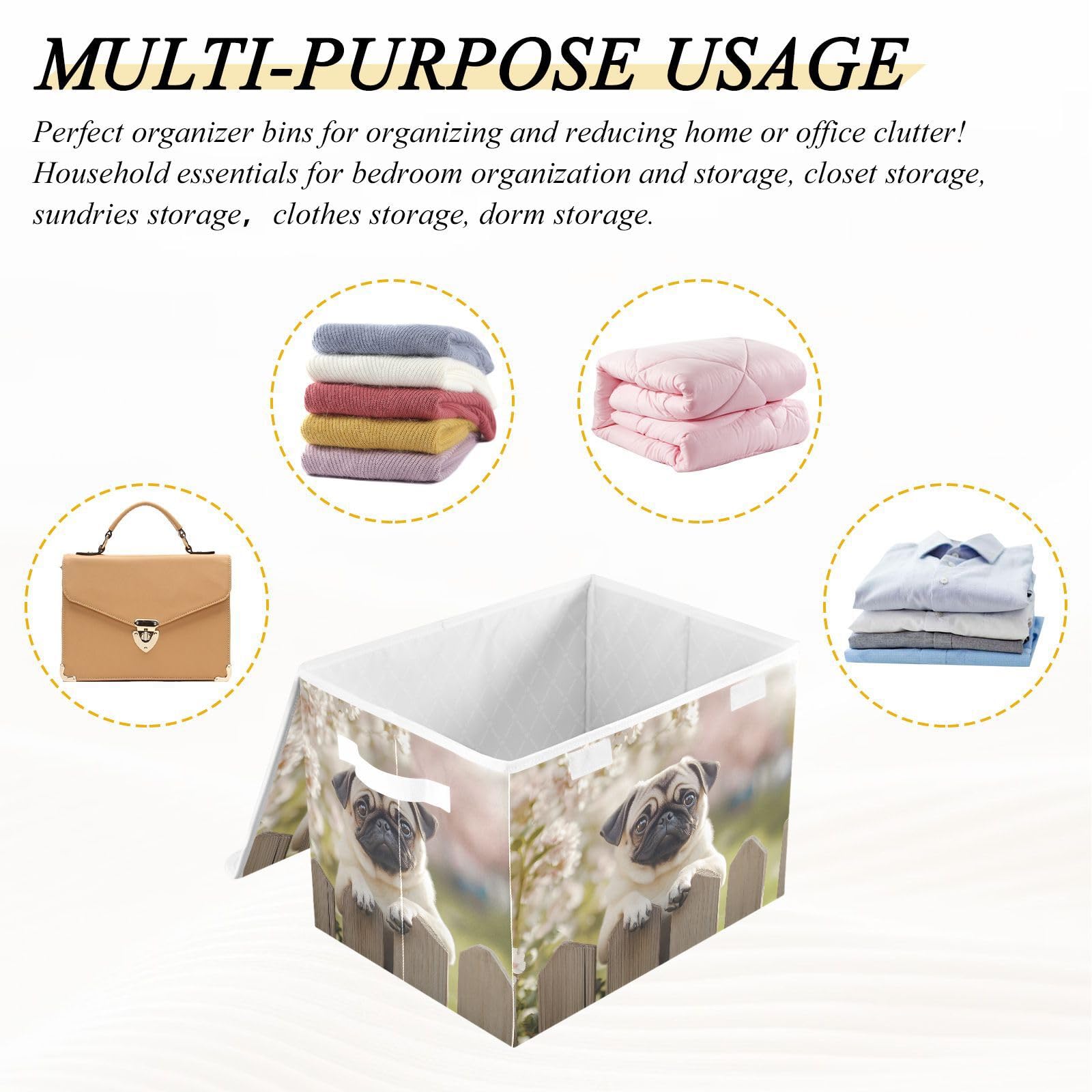 Collapsible Fabric Storage Bins with Lids & Handles - 16.5×12.6×11.8 Inch Foldable Storage Cubes for Dog Supplies, Flowers, Toys & Home Organization - Perfect for Bedroom, Closet & Office Storage Solutions