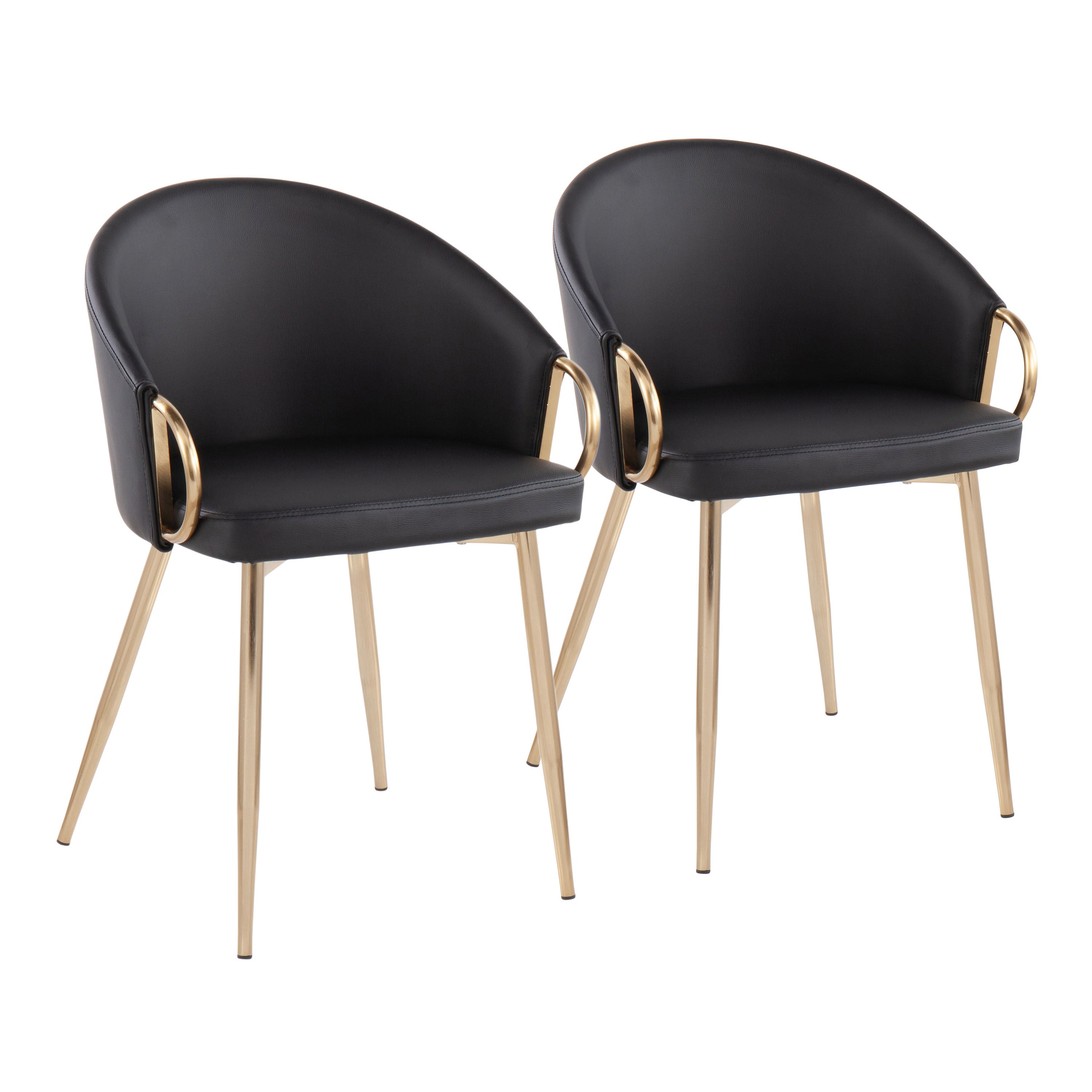 LumiSource Claire Modern Glam Accent Chairs - Set of 2 Gold Metal Frame with Black Faux Leather Upholstery - Perfect for Living Room, Bedroom or Office Decor