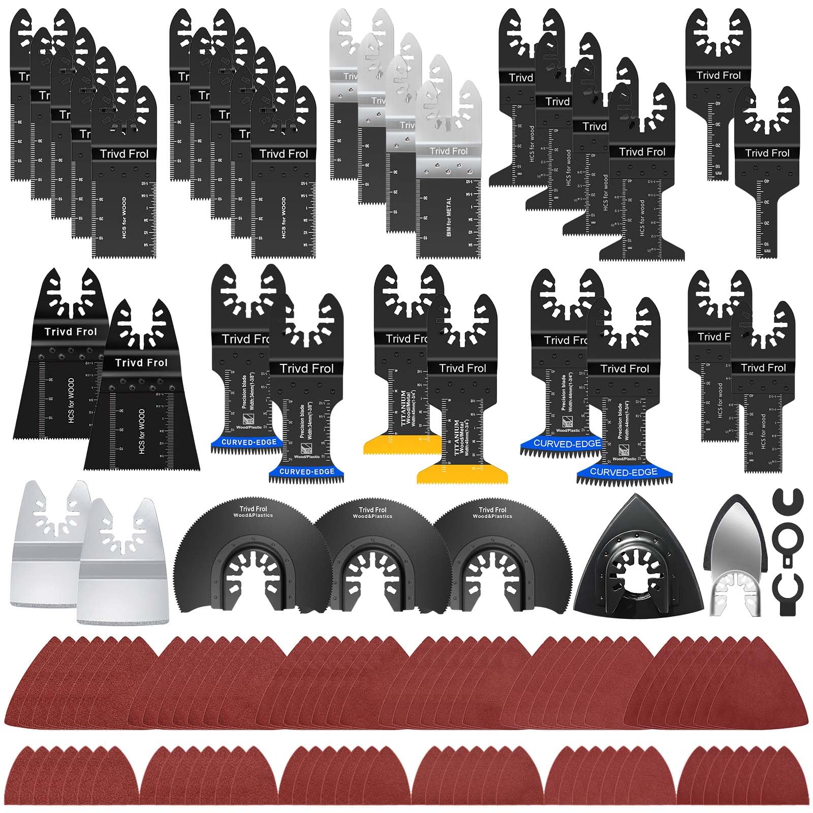 121-Piece Titanium Oscillating Saw Blades Kit - Multi-Tool Blades for Wood, Metal & Plastic Cutting - Compatible with Bosch, DeWalt, Ryobi, Milwaukee - Includes Sandpaper Attachments for Smooth Finishing - Perfect for DIY Projects, Home Renovations & Professional Construction Work