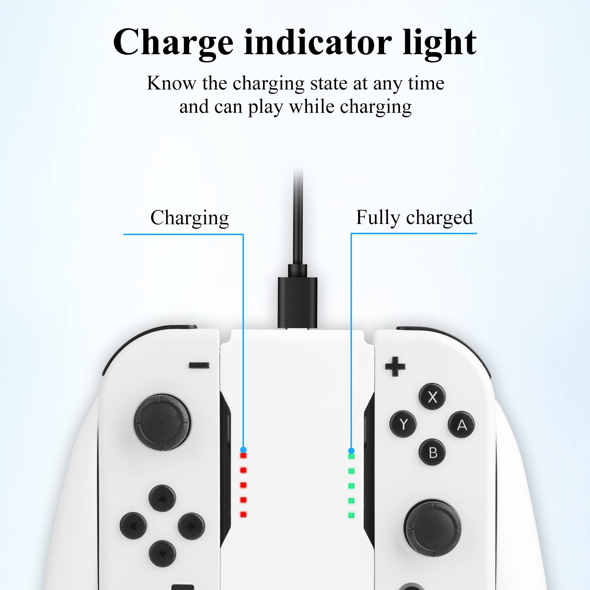 GLDRAM Joycon Charger Grip for Nintendo Switch & Switch OLED - Joy Con Controller Charging Dock with LED Indicator, 6 Thumb Grip Caps & USB Cable - White | Perfect for Gaming Sessions, Travel & Multiplayer Setup