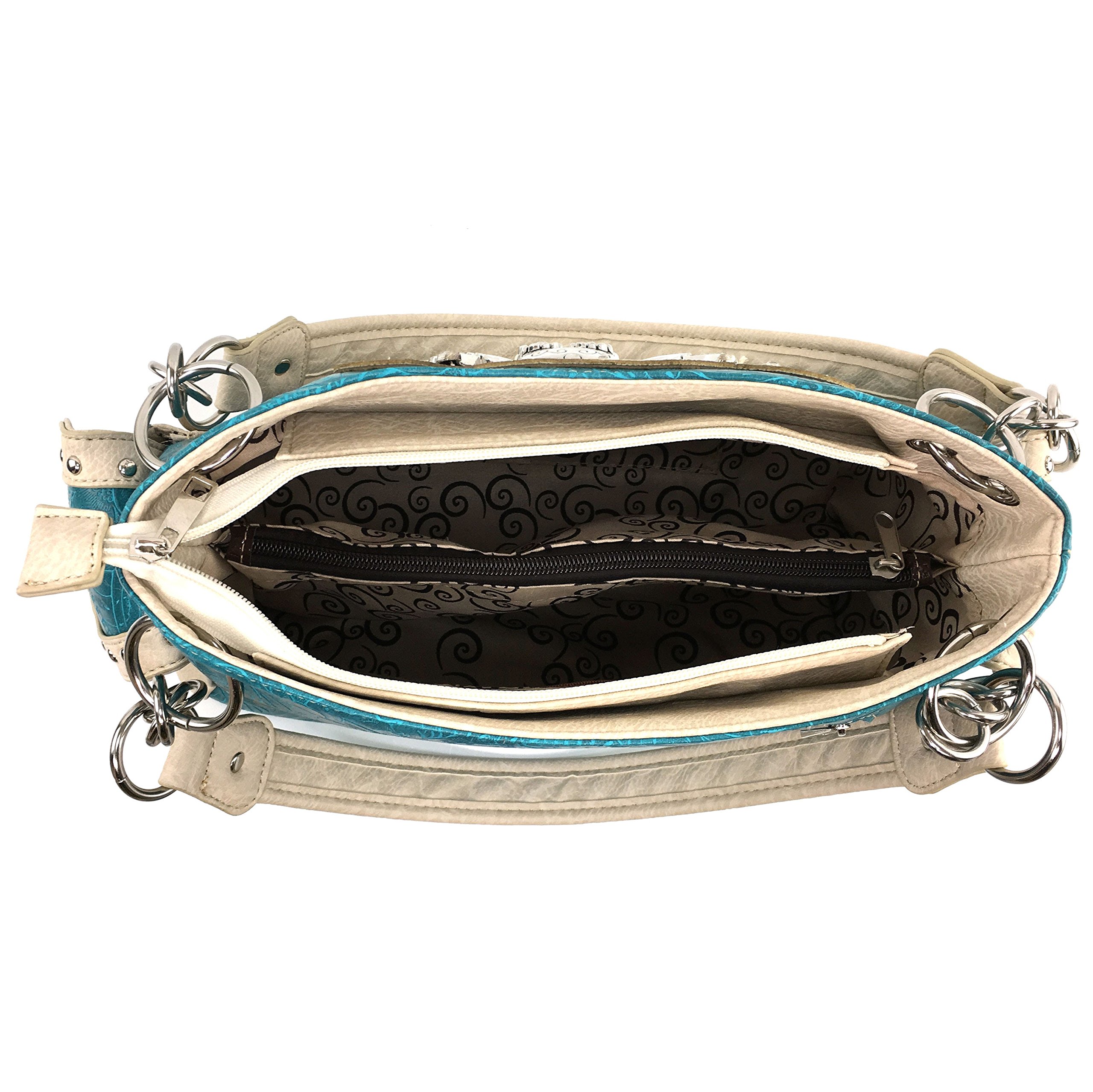 Justin West Turquoise Cross Flowers Leather Woven Concealed Carry Handbag Purse - Stylish & Secure for Everyday Use, Travel, and Special Occasions