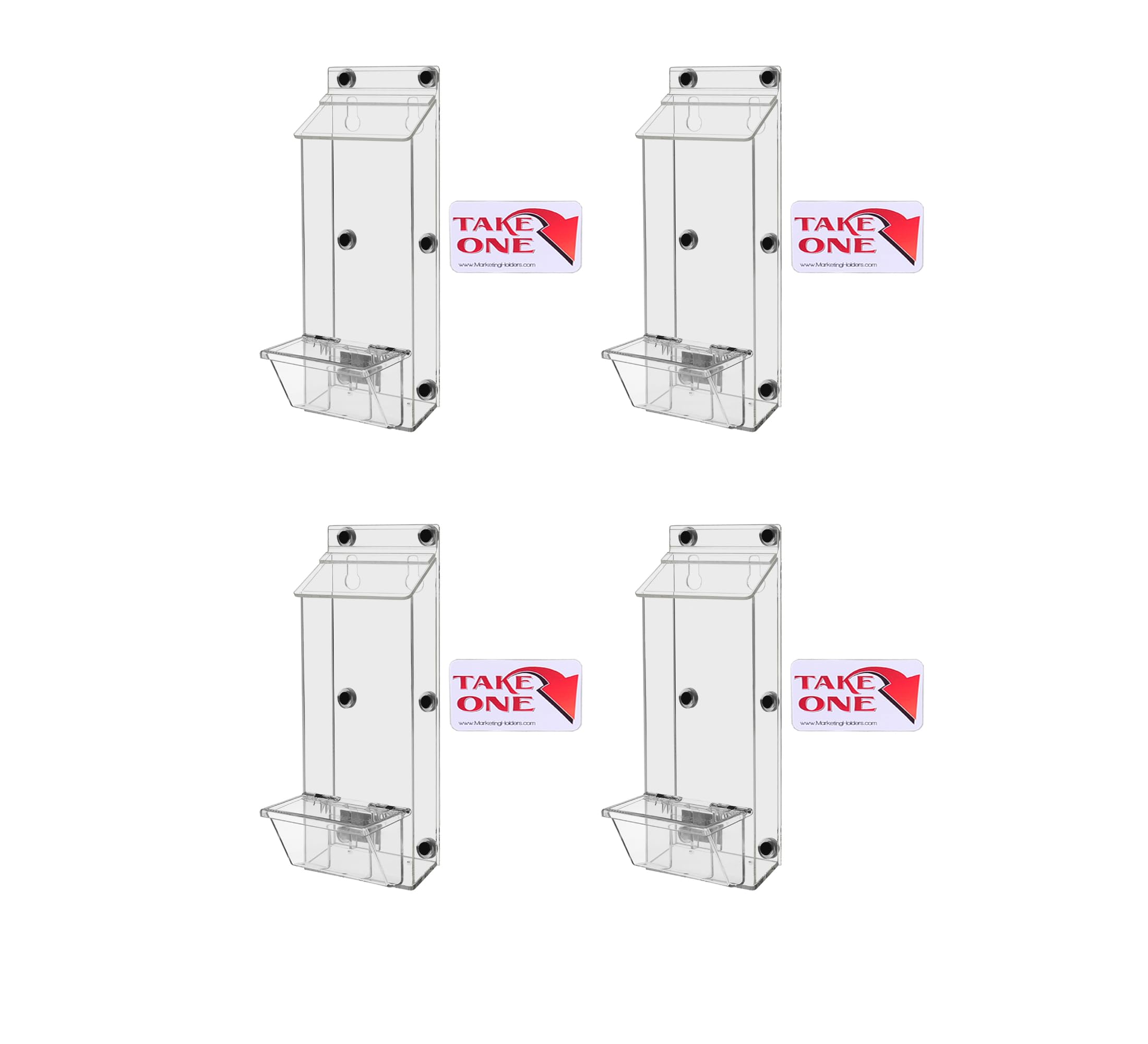4 Pack Clear Acrylic Brochure Display Box with Lid - Metal Mount Outdoor Caddy for 4