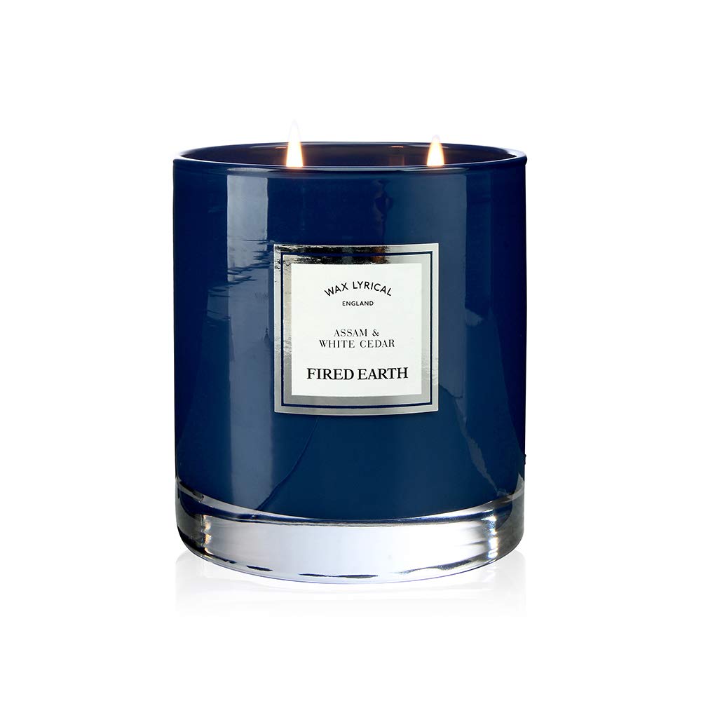 Premium Assam & White Cedar Scented Glass Candle - Large Twin Wick (75-Hour Burn Time) | Fired Earth Collection by Wax Lyrical | Handmade in England | Perfect for Home Decor, Relaxation & Aromatherapy