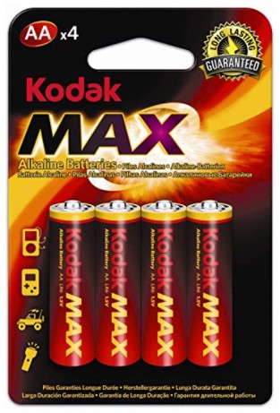 Kodak MAX AA Super Alkaline Batteries 1.5V 2800mAh 4 Pack - Long Lasting Power for Cameras, Toys, Flashlights & Electronics