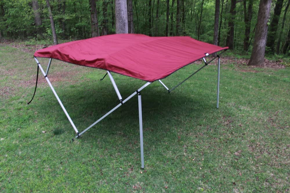 Burgundy Square Tube Frame VORTEX 4 Bow Pontoon Boat Bimini Top 8 Feet Long - Fits 91-96 Models | Sun Shade Canopy for Deck Boats & Pontoon Water Activities