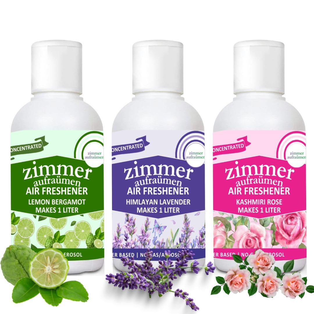 Natural Essential Oil Air Freshener Concentrate (Lavender Rose Lemon) - Makes 3L Refill with Reusable Spray Bottle | Chemical-Free Home Fragrance for Bedroom, Living Room, Bathroom & Car | Aromatherapy & Odor Elimination Solution