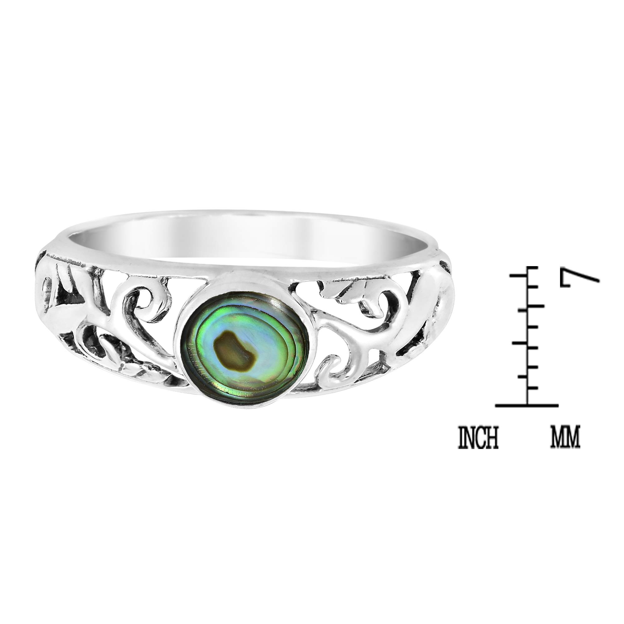 Aeravida Intricate Lace Swirl Vines Round Abalone Shell .925 Sterling Silver Ring for Women | Elegant Wedding, Engagement & Anniversary Jewelry | Comfort Fit Casual Silver Ring | Perfect Gift for Daughter, Wife & Loved Ones (Sizes 6-9) | Ideal for Special Occasions, Date Nights & Everyday Wear