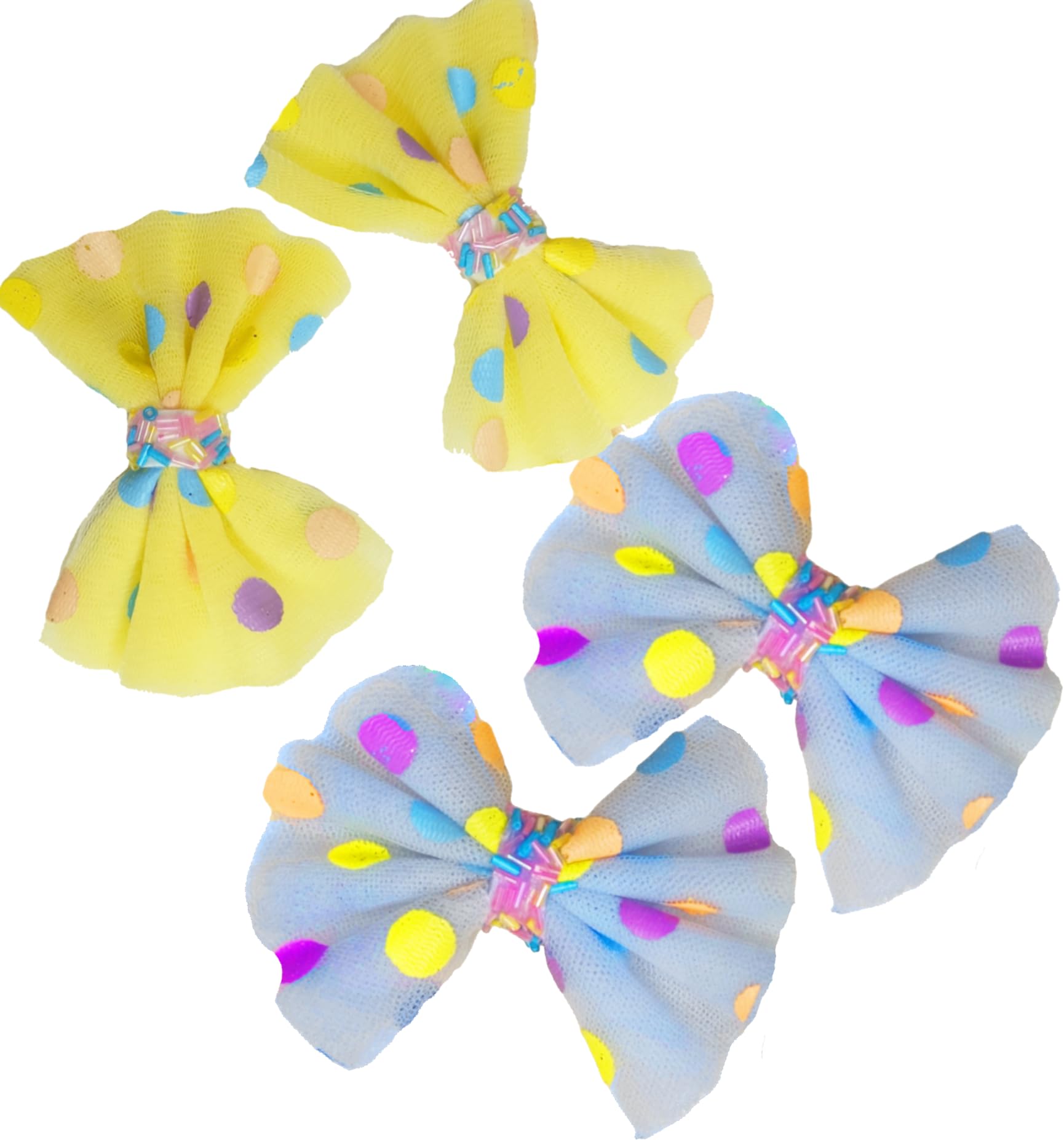 Pastel Polka Dot Hair Bows for Girls - Yellow, White, Pink, Purple, Black & Blue Hair Clips (Set of 4) | Perfect for School, Parties, and Everyday Accessories