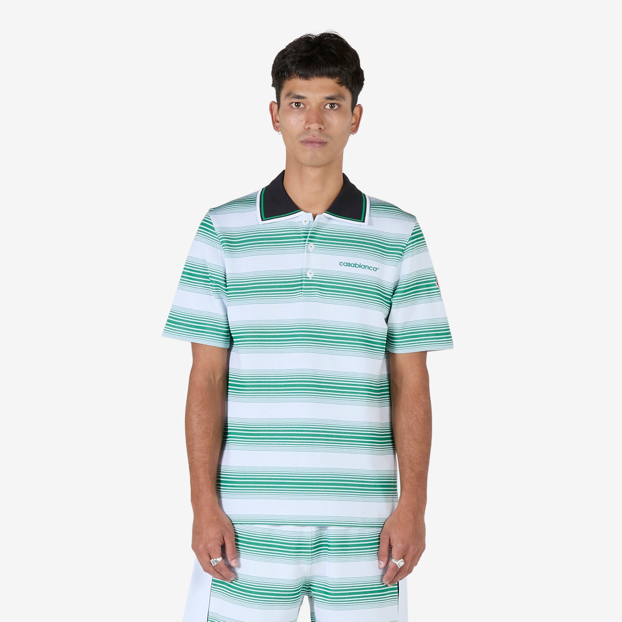 Stripe Interlock Polo Shirt for Men - Gradient Striped Casual Wear for Office & Outdoor Activities
