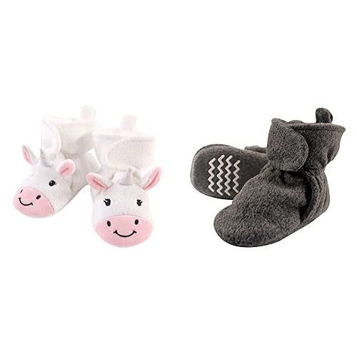 Hudson Baby Fleece Booties 2-Pack, Unicorn Gray 0-6M - Cozy Winter Footwear