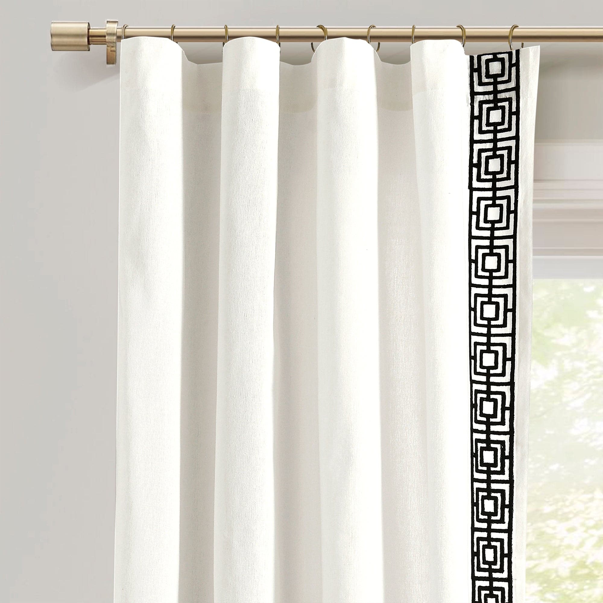 Luxury Modern Square Embroidery Border Window Curtain Panel - Elegant Home Decor for Living Room, Bedroom & Dining Room