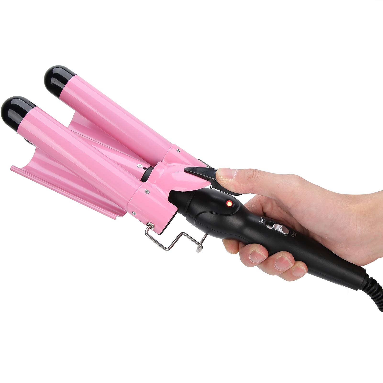 3 Barrel Hair Crimper & Curling Iron - Fast Heating Electric Hair Waver Styling Tool (28mm) for Beach Waves & Party Hairstyles - Golden Hair Curler for Women & Girls