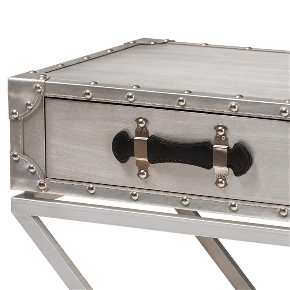 BOWERY HILL French Silver Metal 1-Drawer Nightstand - Elegant Bedside Table for Bedroom Decor | Compact Storage Solution for Small Spaces