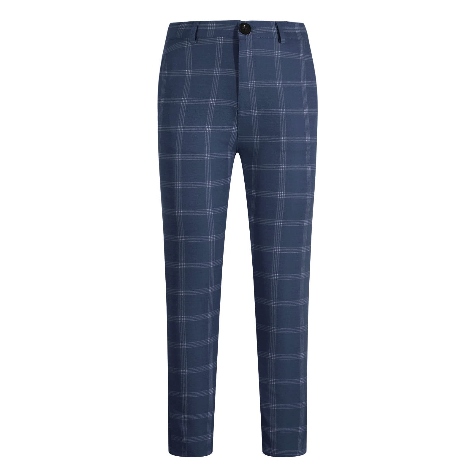 Men's Slim Fit Stretch Plaid Print Dress Pants - Skinny Business Casual Trousers with Tapered Fit for Office Work & Daily Wear