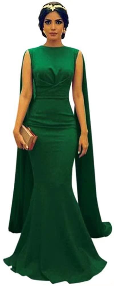 junytDing Women's Satin Mermaid Prom Dresses 2024 | Long Formal Evening Gown with Cape & Sleeveless Design | Perfect for Homecoming, Ball, Wedding & Special Occasions