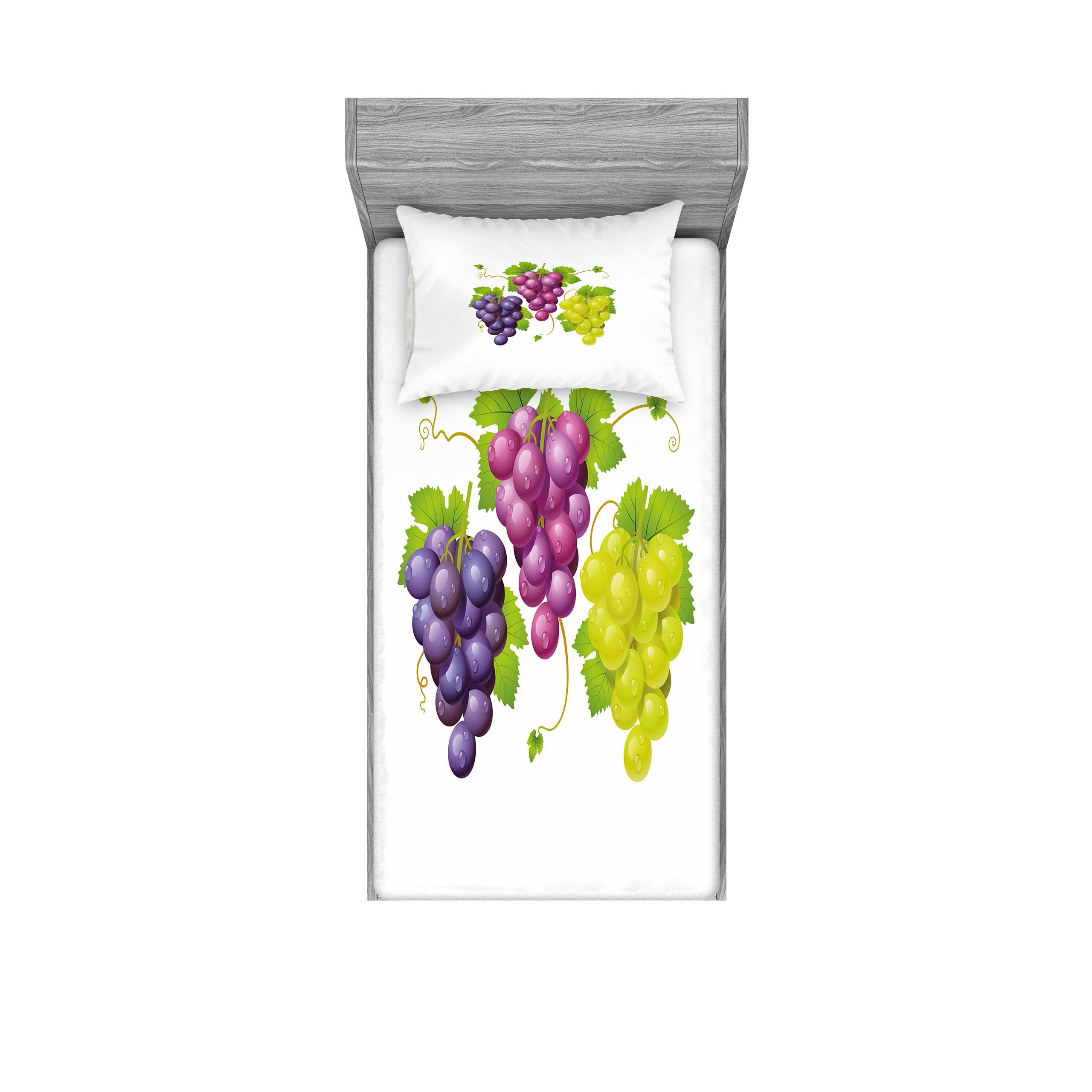Ambesonne Vineyard Fitted Sheet & Pillow Sham Set - Burgundy Ivy Print 2-Piece Bedding Decor for Twin XL - Purple & Green Fresh Agriculture Artwork - Perfect for Farmhouse, Rustic & Vineyard Themed Bedrooms