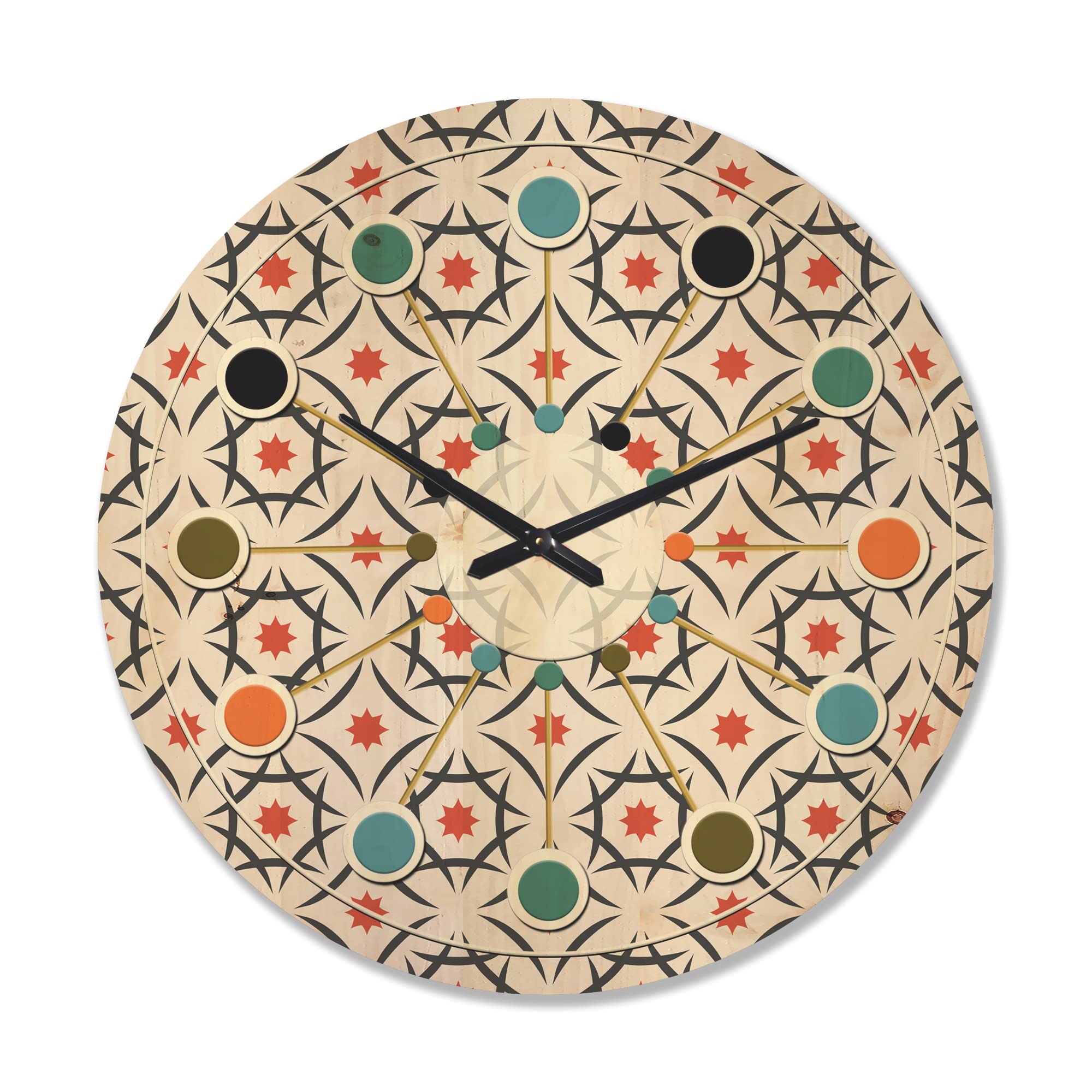 Abstract Retro Design Pattern V Mid-Century Modern Large Wood Wall Clock - Oversized Decorative Wooden Clock for Living Room, Bedroom & Office Décor