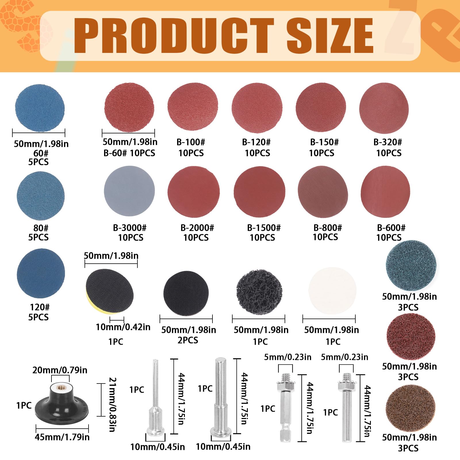 Tanstic 134Pcs 2 Inch Sanding Discs Set with 1/4