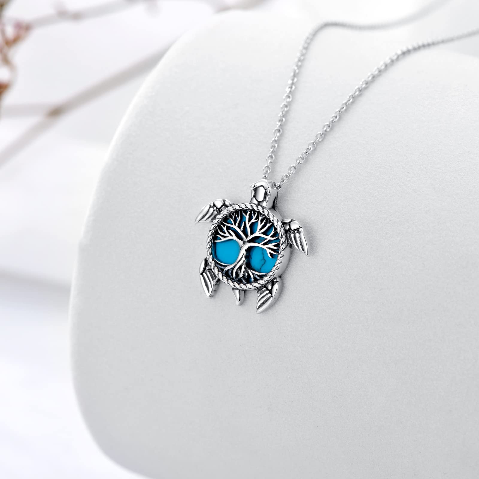 Sea Turtle Necklace Sterling Silver - Tree of Life Compass Pendant Jewelry for Women, Ocean Lover Gift for Mom, Mother's Day, Birthday - Perfect for Beach Vacations & Nature-Themed Occasions