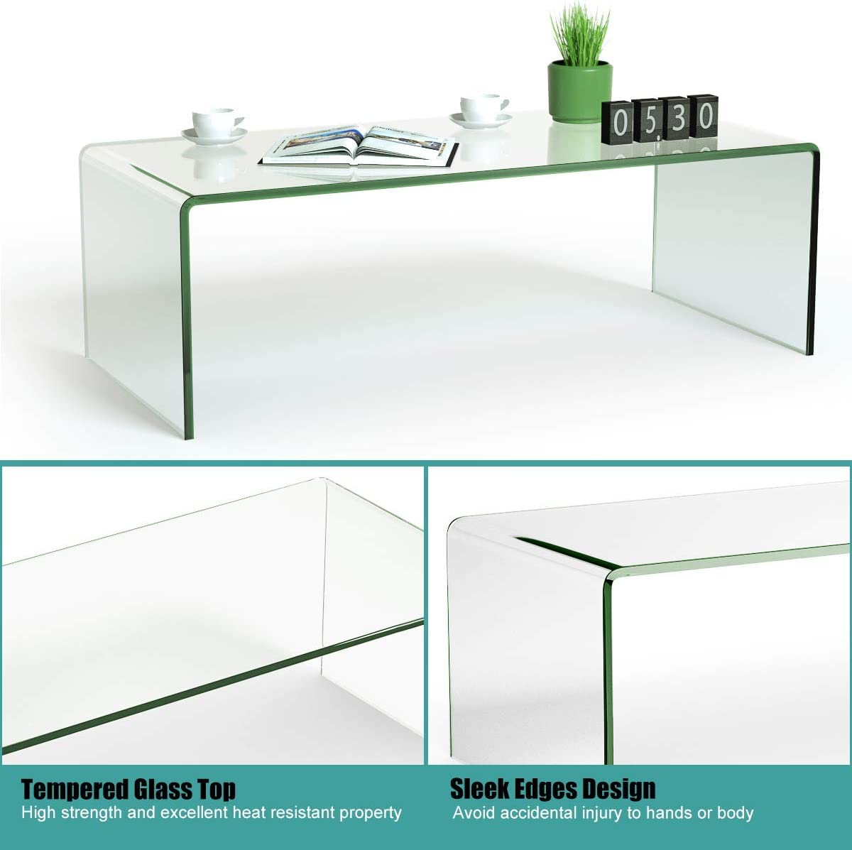 Premium 12mm Tempered Glass Coffee Table with Rounded Edges - Modern Living Room Centerpiece for Home Decor, Entertaining & Relaxation