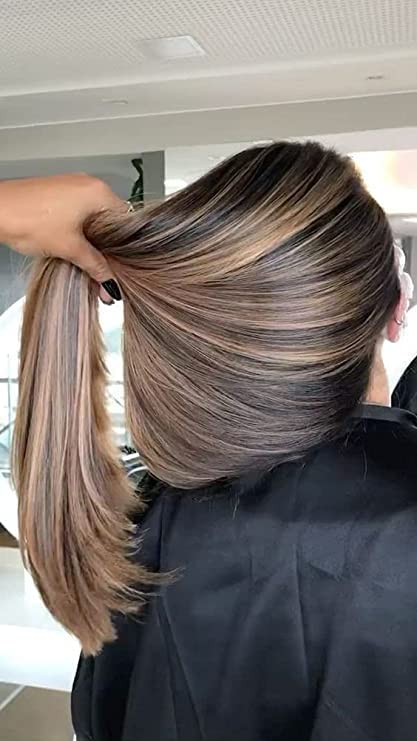 OSEN 6-Piece 24-26 Inch Long Straight Hair Extensions for Women - Golden Highlight Brown Clip-In Human Hair (14 Clips) | Perfect for Parties, Weddings & Daily Styling